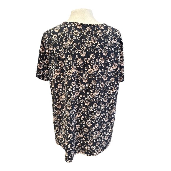 Pure Jill Black & Pink Floral Print Scoop Neck Elliptical Tee 100% Pima Cotton X - Picture 3 of 9